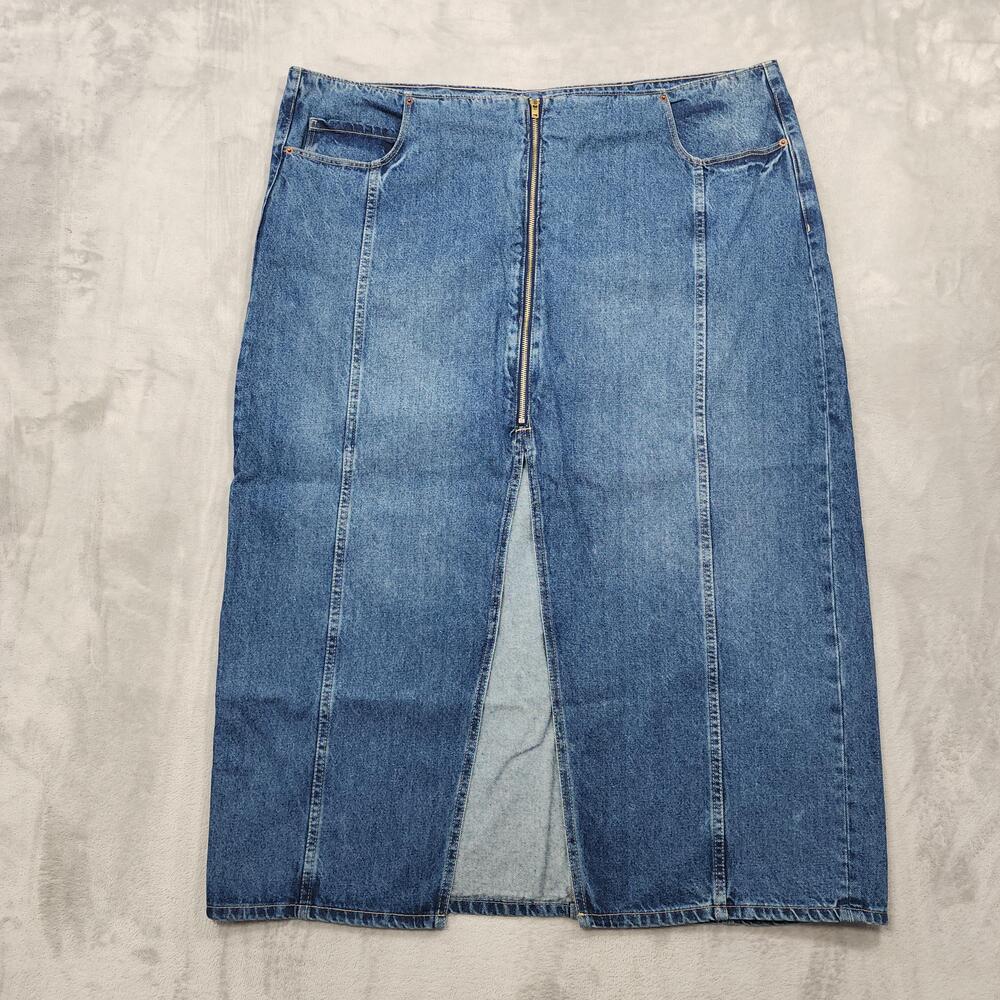 Old Navy Skirt Womens 22 Blue Denim Mid Rise Zip Front Maxi Pencil Slit Pockets
